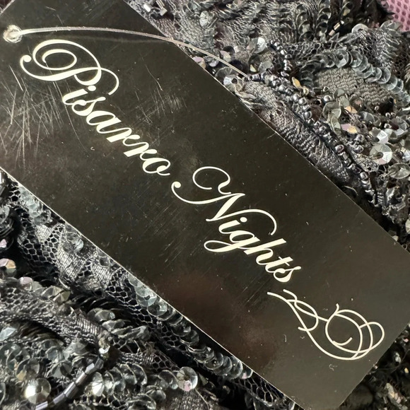 Pisarro Nights Beaded Art Deco Gown Gray Size 14 - Picture 11 of 13